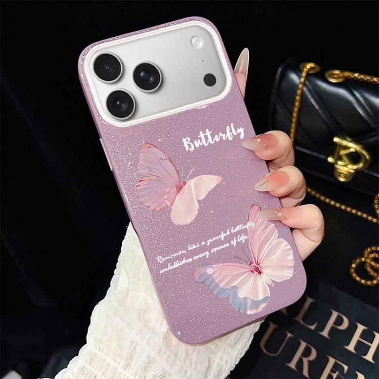 For iPhone 17 Pro Gradient Butterflies Pattern IMD Glitter PC Hybrid TPU Phone Case