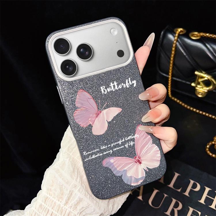 For iPhone 17 Pro Max Gradient Butterflies Pattern IMD Glitter PC Hybrid TPU Phone Case
