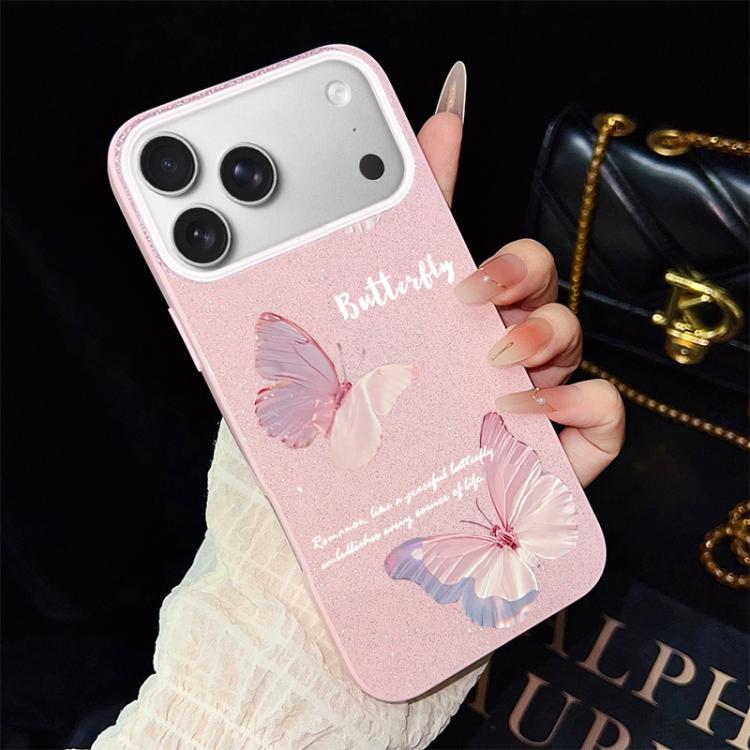 For iPhone 17 Pro Max Gradient Butterflies Pattern IMD Glitter PC Hybrid TPU Phone Case