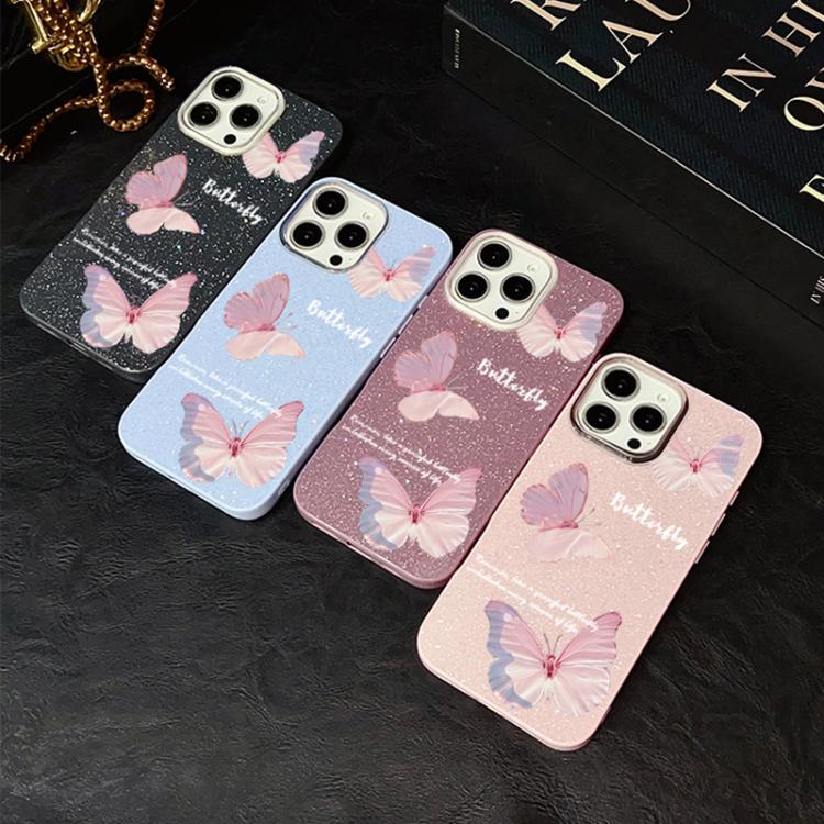 For iPhone 13 Gradient Butterflies Pattern IMD Glitter PC Hybrid TPU Phone Case