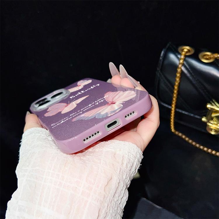 For iPhone 13 Gradient Butterflies Pattern IMD Glitter PC Hybrid TPU Phone Case