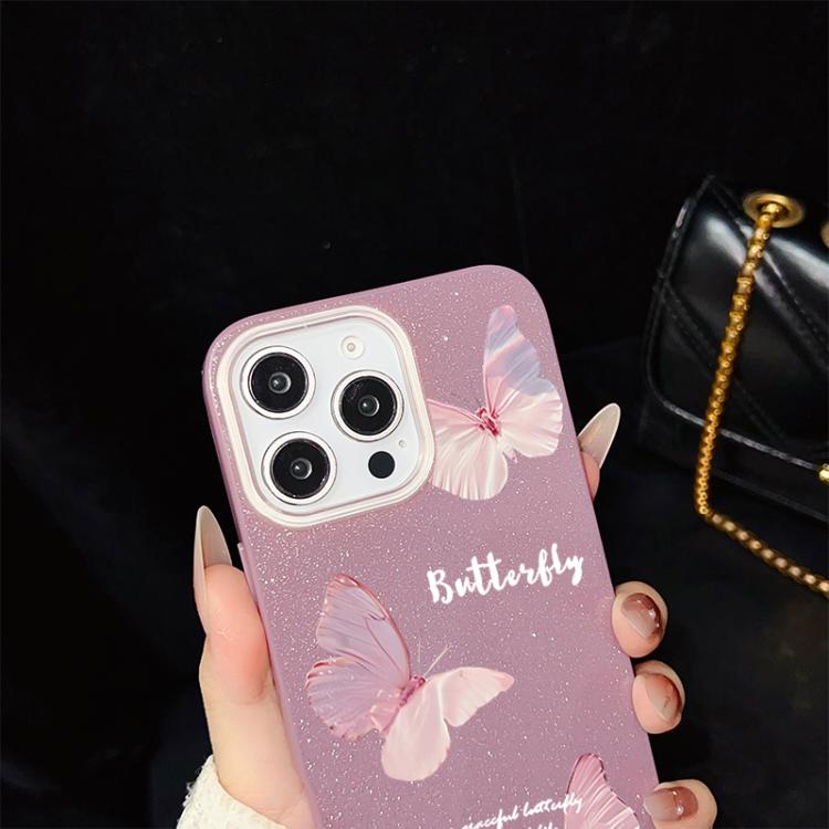 For iPhone 13 Gradient Butterflies Pattern IMD Glitter PC Hybrid TPU Phone Case