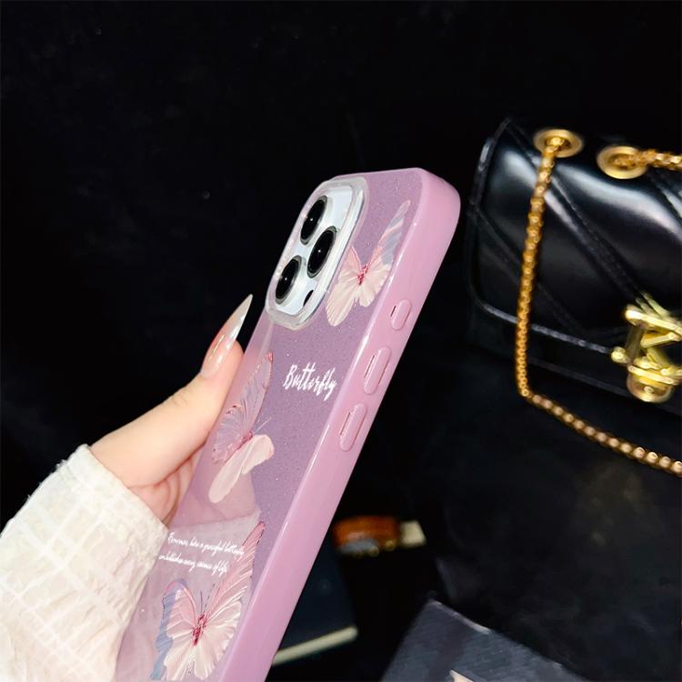 For iPhone 13 Gradient Butterflies Pattern IMD Glitter PC Hybrid TPU Phone Case