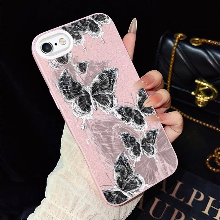 For iPhone 6 / 6s Sketch Butterflies Pattern IMD Glitter PC Hybrid TPU Phone Case