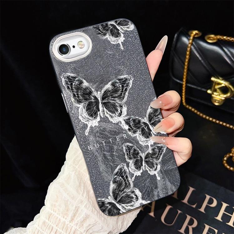 For iPhone 6 Plus / 6s Plus Sketch Butterflies Pattern IMD Glitter PC Hybrid TPU Phone Case