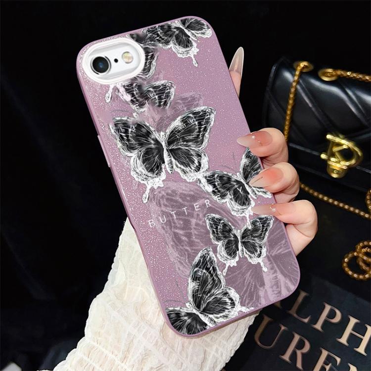 For iPhone 6 Plus / 6s Plus Sketch Butterflies Pattern IMD Glitter PC Hybrid TPU Phone Case