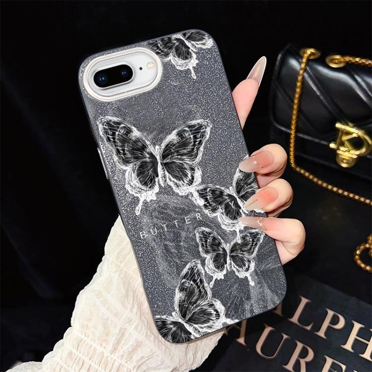 For iPhone 8 Plus / 7 Plus Sketch Butterflies Pattern IMD Glitter PC Hybrid TPU Phone Case