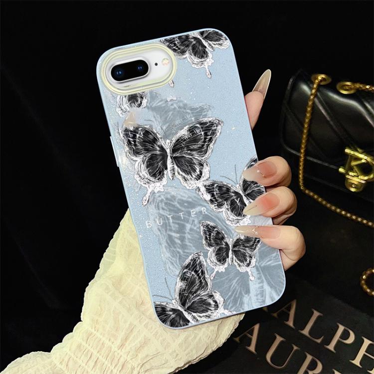 For iPhone 8 Plus / 7 Plus Sketch Butterflies Pattern IMD Glitter PC Hybrid TPU Phone Case
