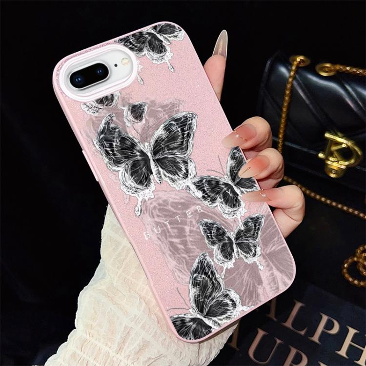 For iPhone 8 Plus / 7 Plus Sketch Butterflies Pattern IMD Glitter PC Hybrid TPU Phone Case