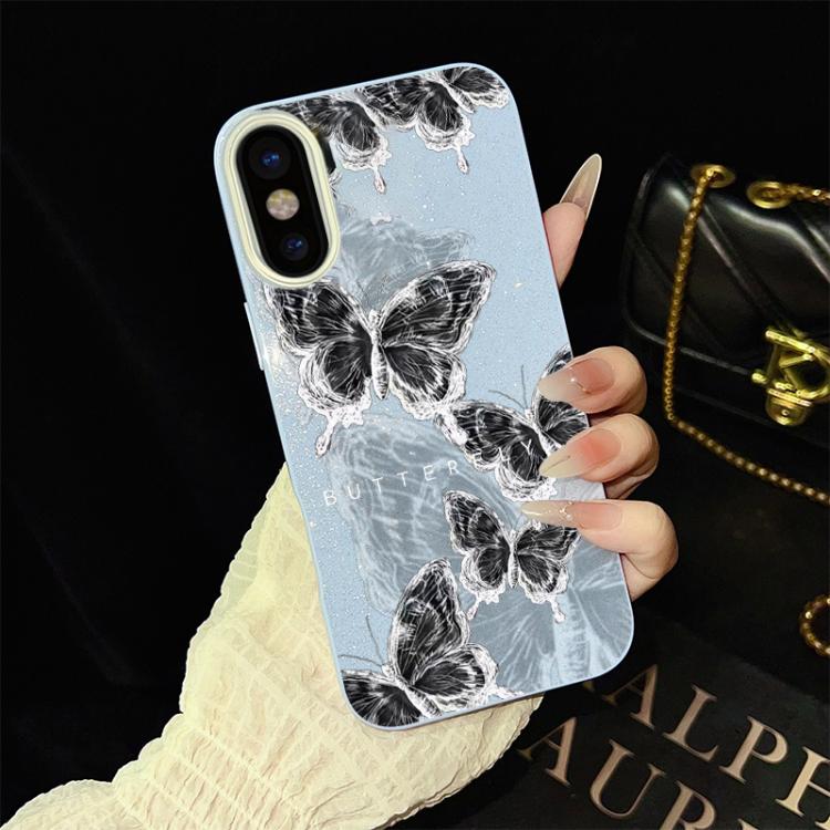 For iPhone XR Sketch Butterflies Pattern IMD Glitter PC Hybrid TPU Phone Case