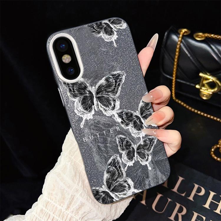 For iPhone XS Max Sketch Butterflies Pattern IMD Glitter PC Hybrid TPU Phone Case