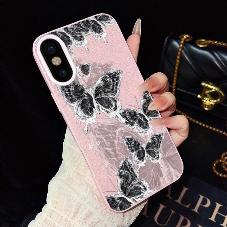 For iPhone XS Max Sketch Butterflies Pattern IMD Glitter PC Hybrid TPU Phone Case