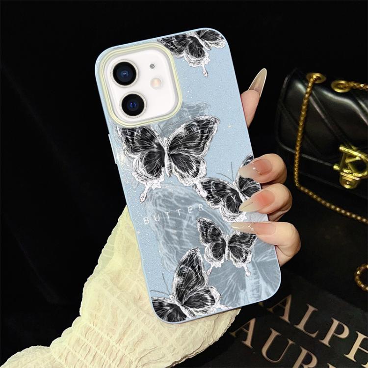 For iPhone 11 Sketch Butterflies Pattern IMD Glitter PC Hybrid TPU Phone Case