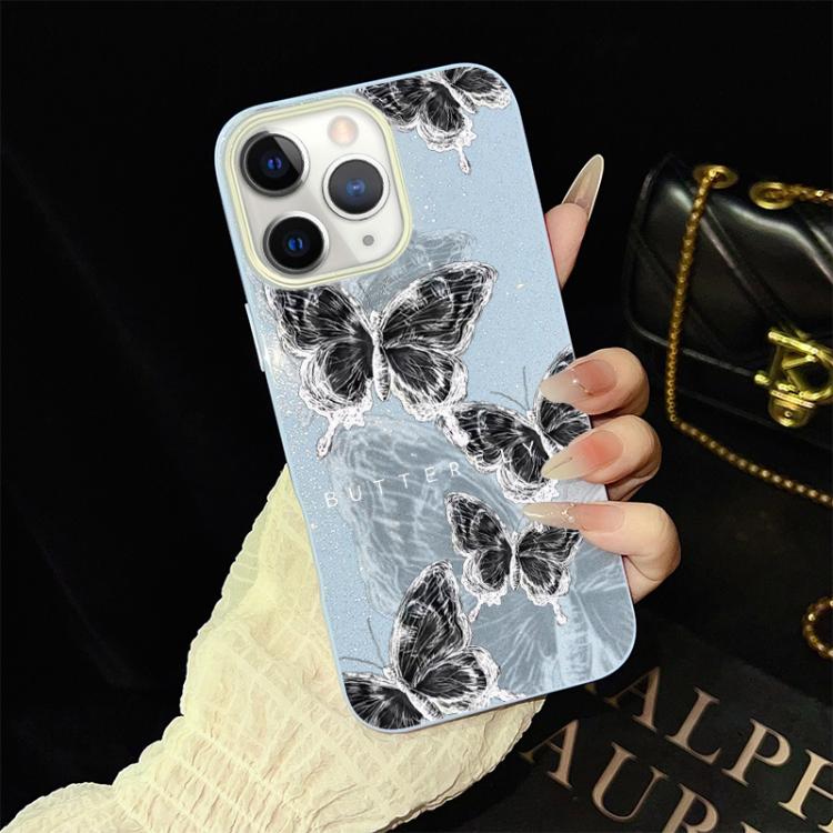 For iPhone 11 Pro Max Sketch Butterflies Pattern IMD Glitter PC Hybrid TPU Phone Case