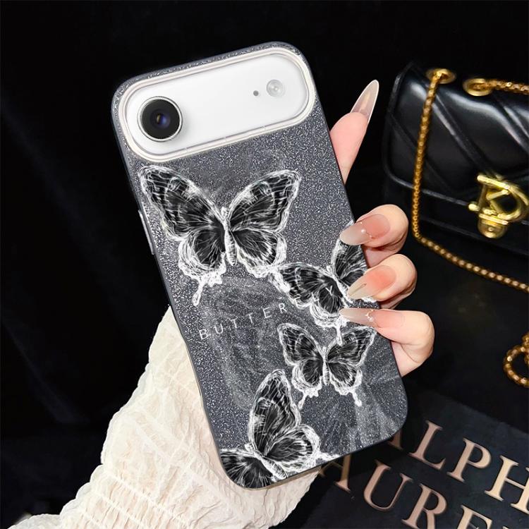 For iPhone Air Sketch Butterflies Pattern IMD Glitter PC Hybrid TPU Phone Case