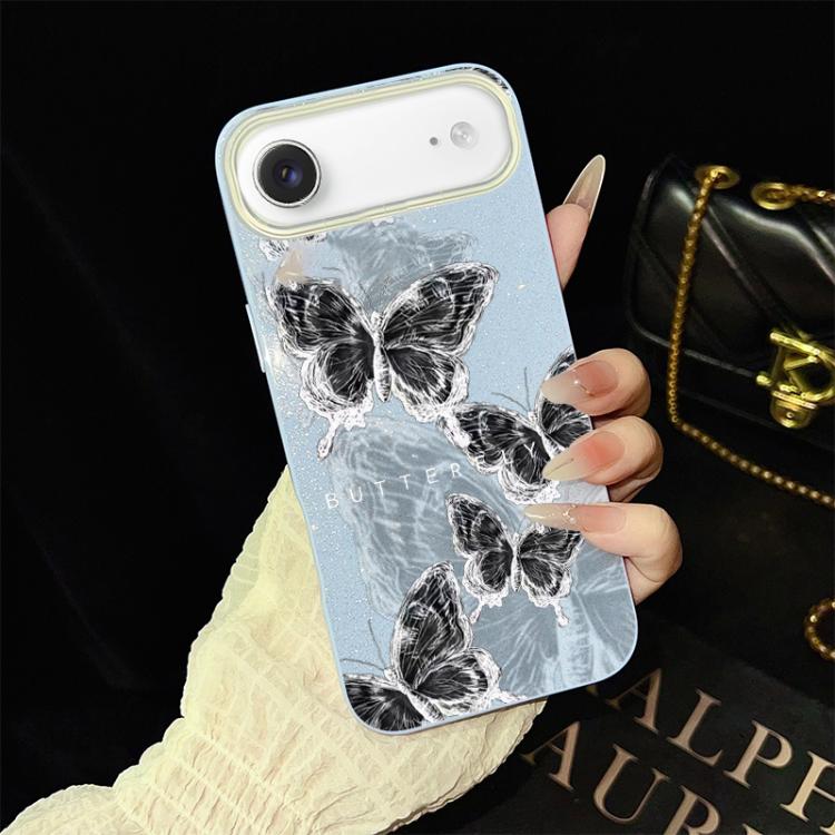 For iPhone Air Sketch Butterflies Pattern IMD Glitter PC Hybrid TPU Phone Case