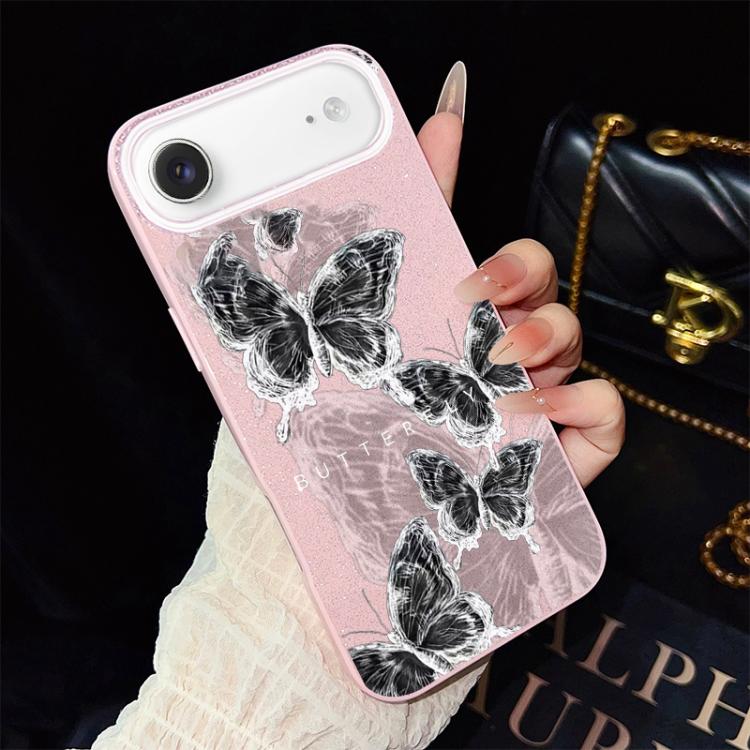 For iPhone Air Sketch Butterflies Pattern IMD Glitter PC Hybrid TPU Phone Case
