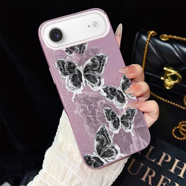 For iPhone Air Sketch Butterflies Pattern IMD Glitter PC Hybrid TPU Phone Case