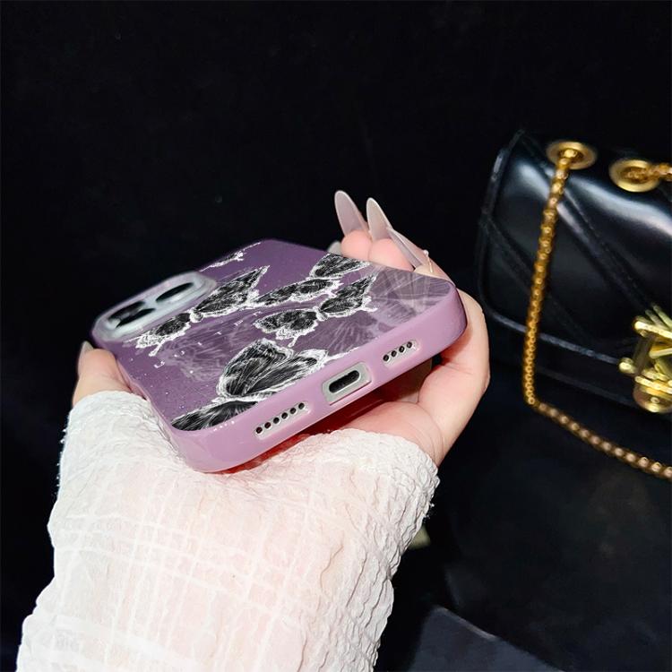 For iPhone 13 Pro Max Sketch Butterflies Pattern IMD Glitter PC Hybrid TPU Phone Case