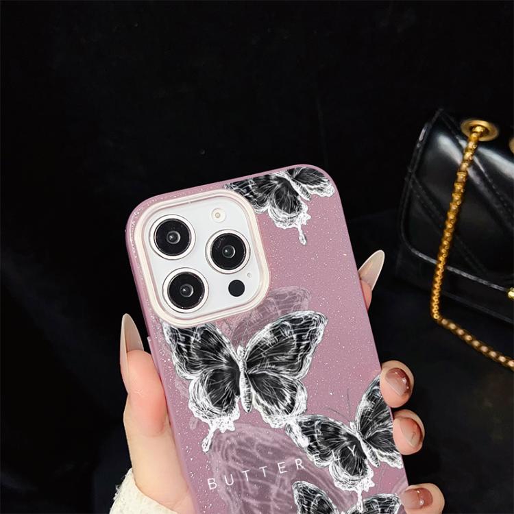 For iPhone 6 / 6s Sketch Butterflies Pattern IMD Glitter PC Hybrid TPU Phone Case