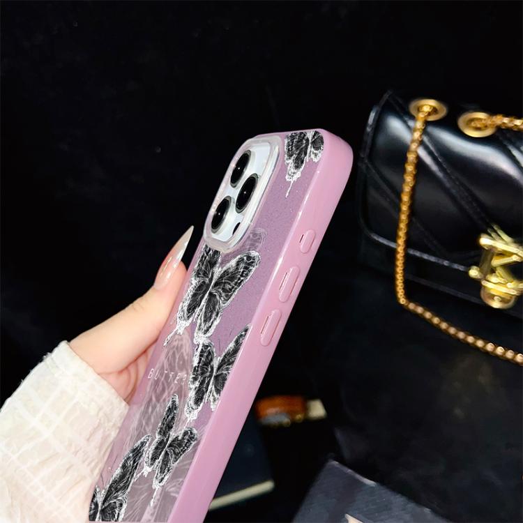 For iPhone 6 Plus / 6s Plus Sketch Butterflies Pattern IMD Glitter PC Hybrid TPU Phone Case