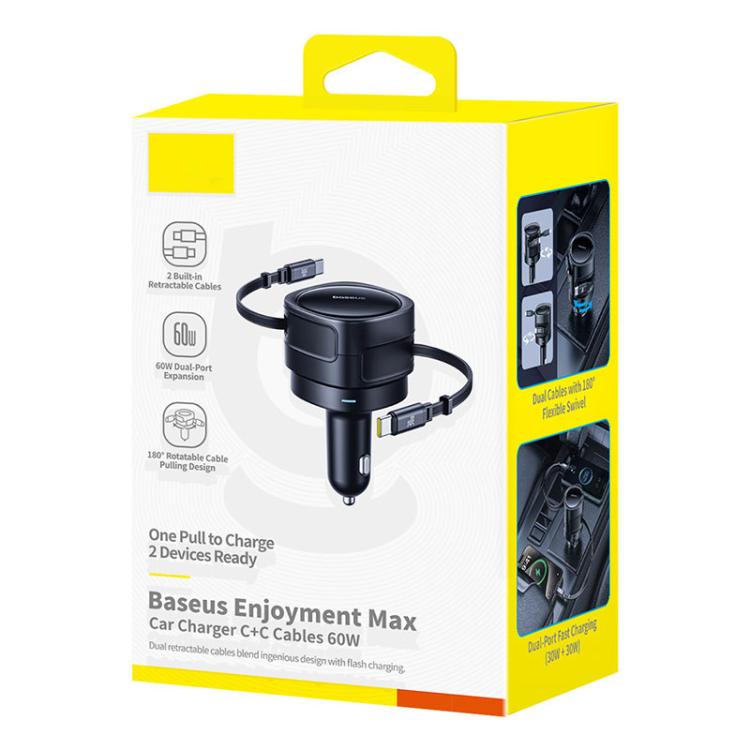 Baseus Enjoyment Max 60W Type-C and Type-C Dual-Cable Edition Car Charger - Black