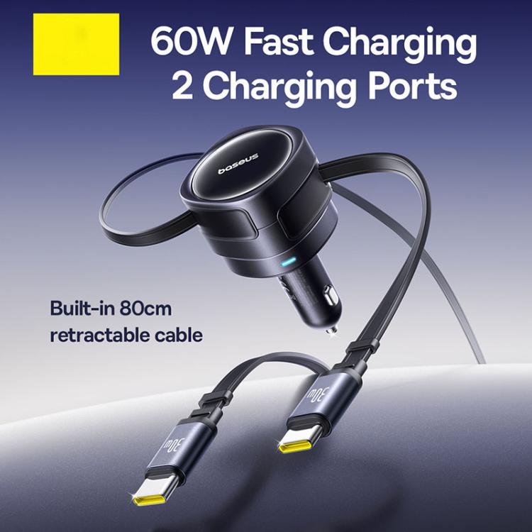 Baseus Enjoyment Max 60W Type-C and Type-C Dual-Cable Edition Car Charger - Black
