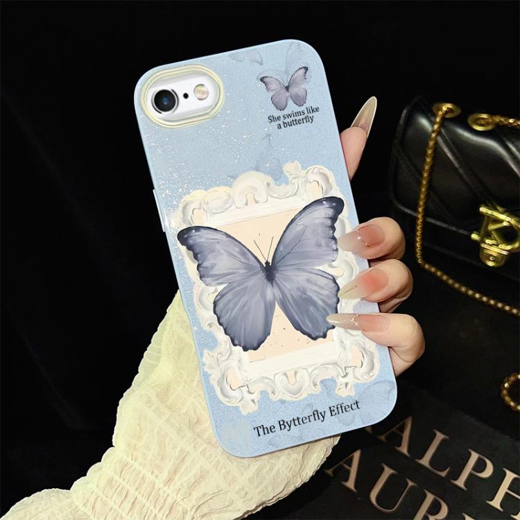 For iPhone 6 / 6s Blue Butterfly Pattern IMD Glitter PC Hybrid TPU Phone Case