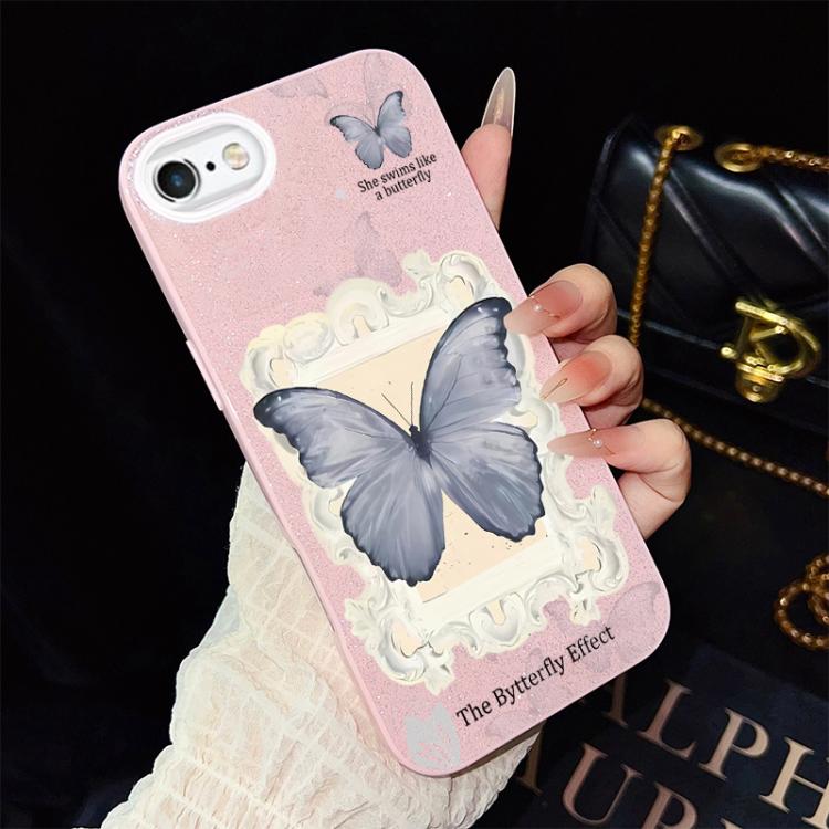 For iPhone 6 / 6s Blue Butterfly Pattern IMD Glitter PC Hybrid TPU Phone Case