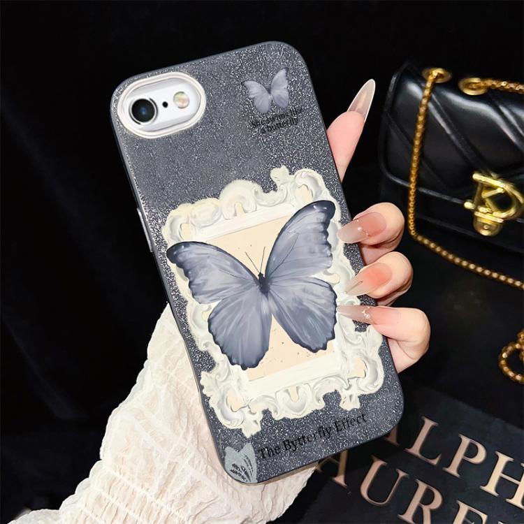 For iPhone 6 Plus / 6s Plus Blue Butterfly Pattern IMD Glitter PC Hybrid TPU Phone Case
