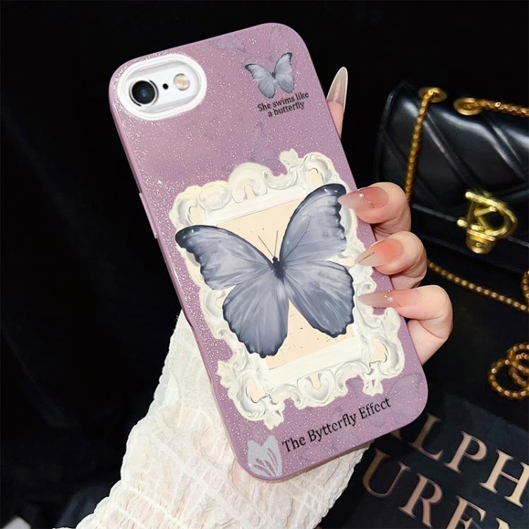 For iPhone 6 Plus / 6s Plus Blue Butterfly Pattern IMD Glitter PC Hybrid TPU Phone Case