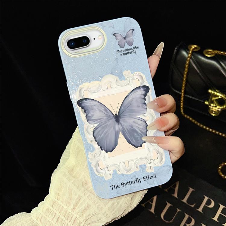 For iPhone 8 Plus / 7 Plus Blue Butterfly Pattern IMD Glitter PC Hybrid TPU Phone Case
