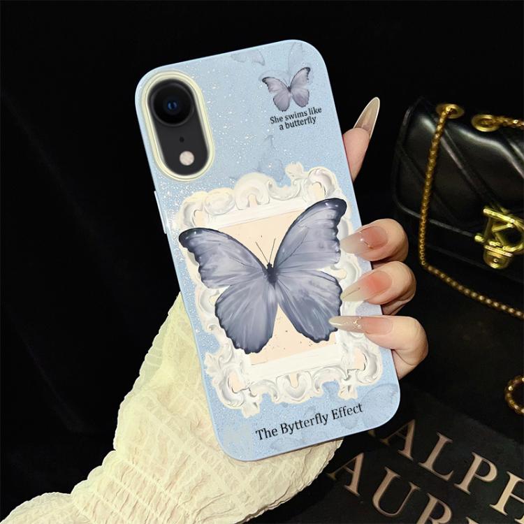 For iPhone XR Blue Butterfly Pattern IMD Glitter PC Hybrid TPU Phone Case