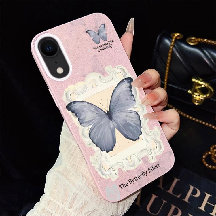 For iPhone XR Blue Butterfly Pattern IMD Glitter PC Hybrid TPU Phone Case