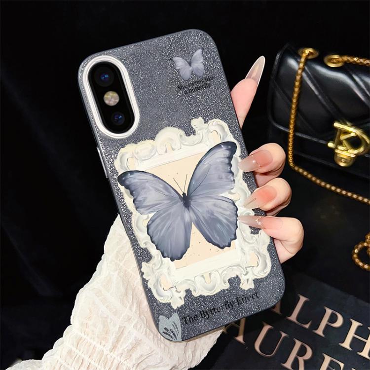 For iPhone XS Max Blue Butterfly Pattern IMD Glitter PC Hybrid TPU Phone Case