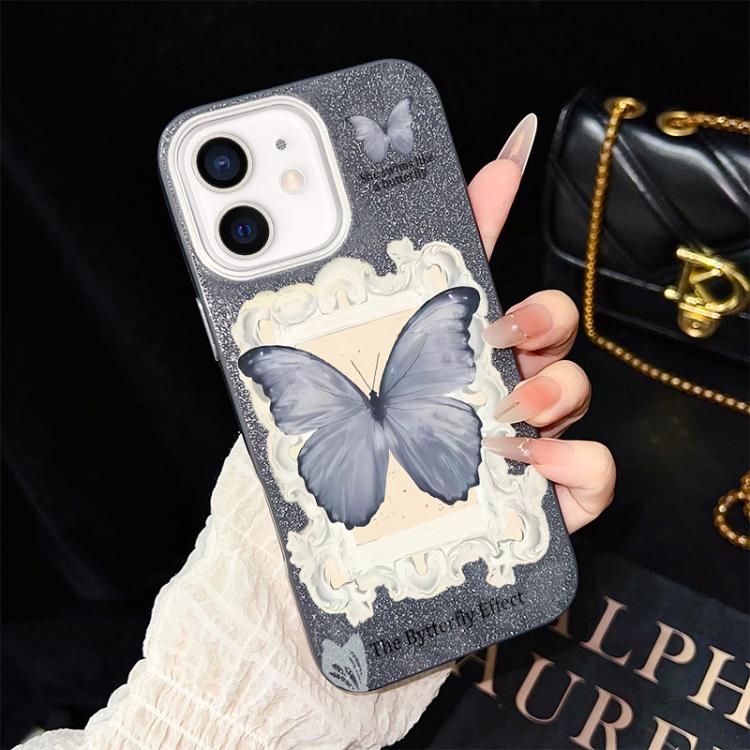 For iPhone 11 Blue Butterfly Pattern IMD Glitter PC Hybrid TPU Phone Case