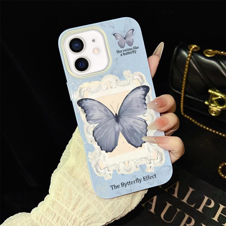 For iPhone 11 Blue Butterfly Pattern IMD Glitter PC Hybrid TPU Phone Case