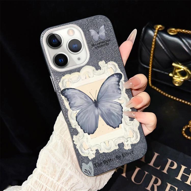 For iPhone 11 Pro Blue Butterfly Pattern IMD Glitter PC Hybrid TPU Phone Case