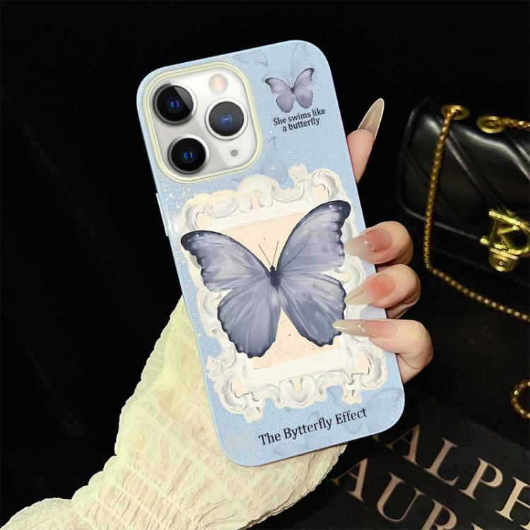 For iPhone 11 Pro Blue Butterfly Pattern IMD Glitter PC Hybrid TPU Phone Case