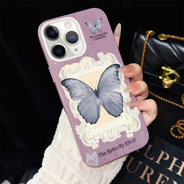 For iPhone 11 Pro Blue Butterfly Pattern IMD Glitter PC Hybrid TPU Phone Case