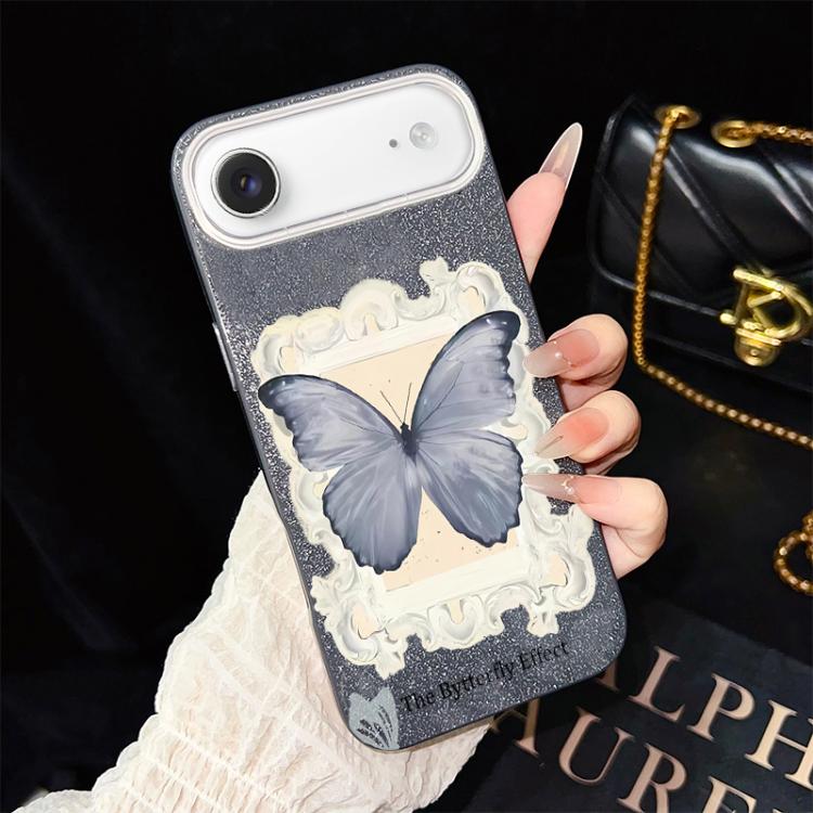 For iPhone Air Blue Butterfly Pattern IMD Glitter PC Hybrid TPU Phone Case