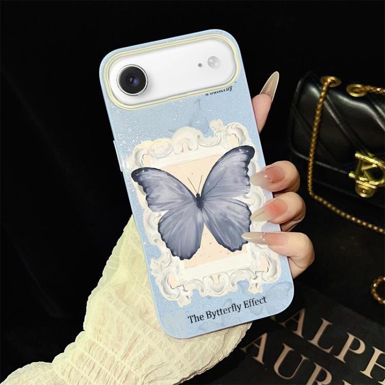 For iPhone Air Blue Butterfly Pattern IMD Glitter PC Hybrid TPU Phone Case