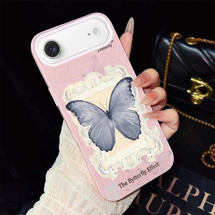 For iPhone Air Blue Butterfly Pattern IMD Glitter PC Hybrid TPU Phone Case