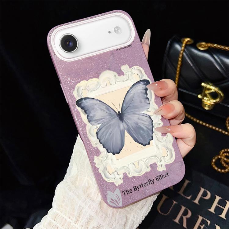 For iPhone Air Blue Butterfly Pattern IMD Glitter PC Hybrid TPU Phone Case