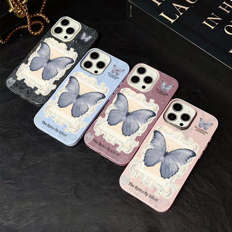 For iPhone XS Max Blue Butterfly Pattern IMD Glitter PC Hybrid TPU Phone Case