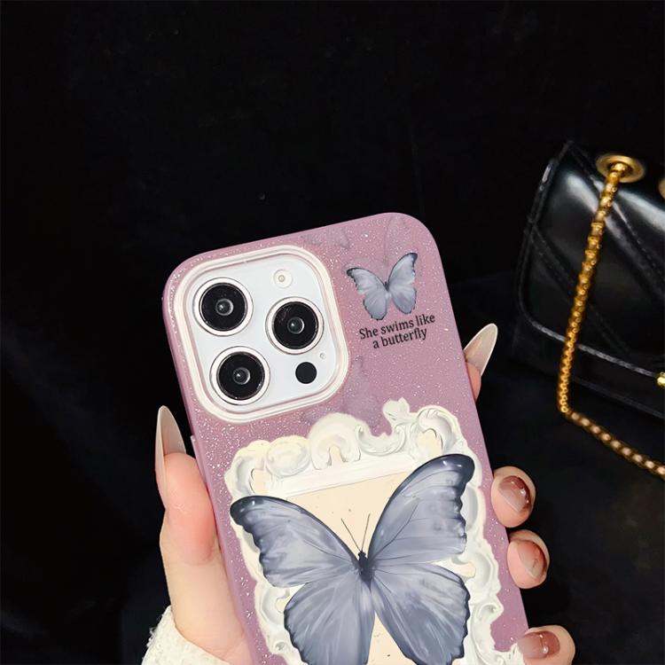 For iPhone 11 Pro Blue Butterfly Pattern IMD Glitter PC Hybrid TPU Phone Case