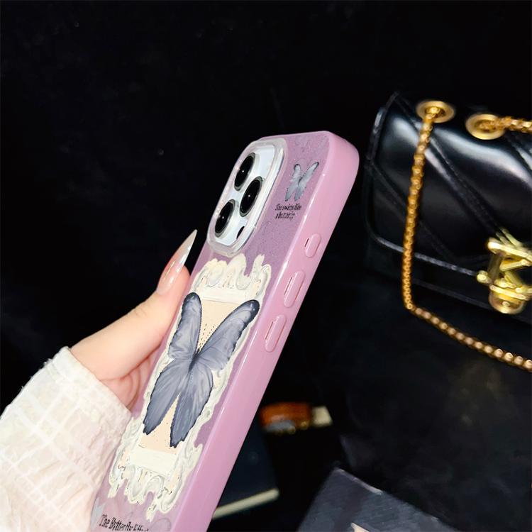 For iPhone 14 Blue Butterfly Pattern IMD Glitter PC Hybrid TPU Phone Case