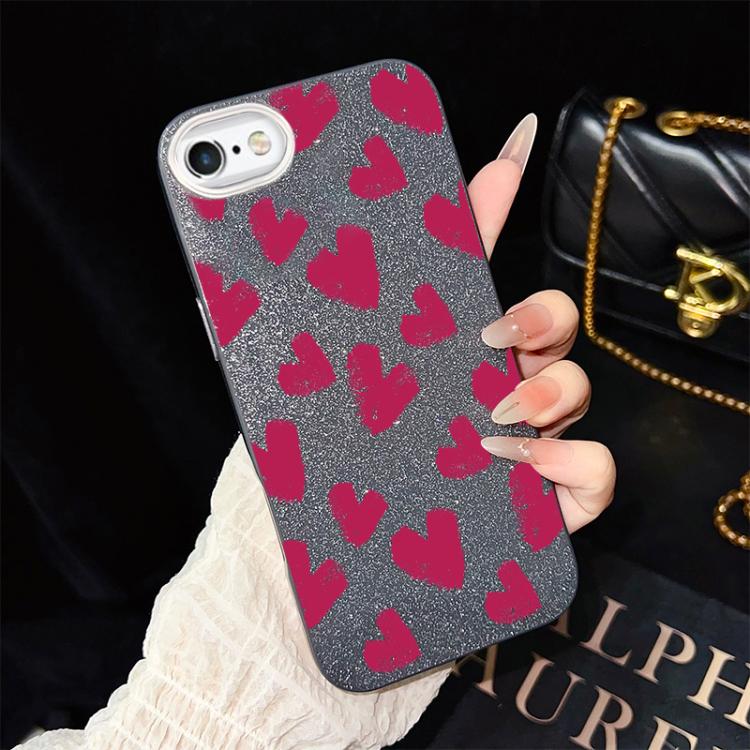 For iPhone 6 / 6s Rose Red Hearts Pattern IMD Glitter PC Hybrid TPU Phone Case