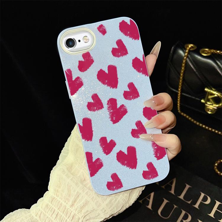 For iPhone 6 / 6s Rose Red Hearts Pattern IMD Glitter PC Hybrid TPU Phone Case
