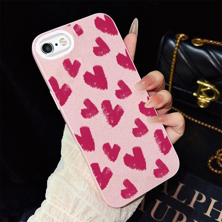 For iPhone 6 Plus / 6s Plus Rose Red Hearts Pattern IMD Glitter PC Hybrid TPU Phone Case